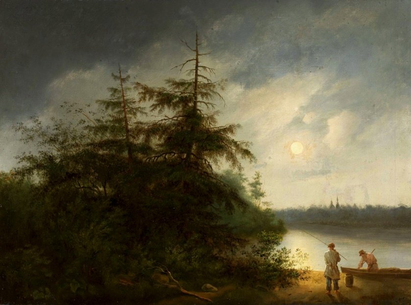 与渔民的夜间景观。 作者 费奥多·阿列克谢耶夫（Fyodor Alekseyev）
