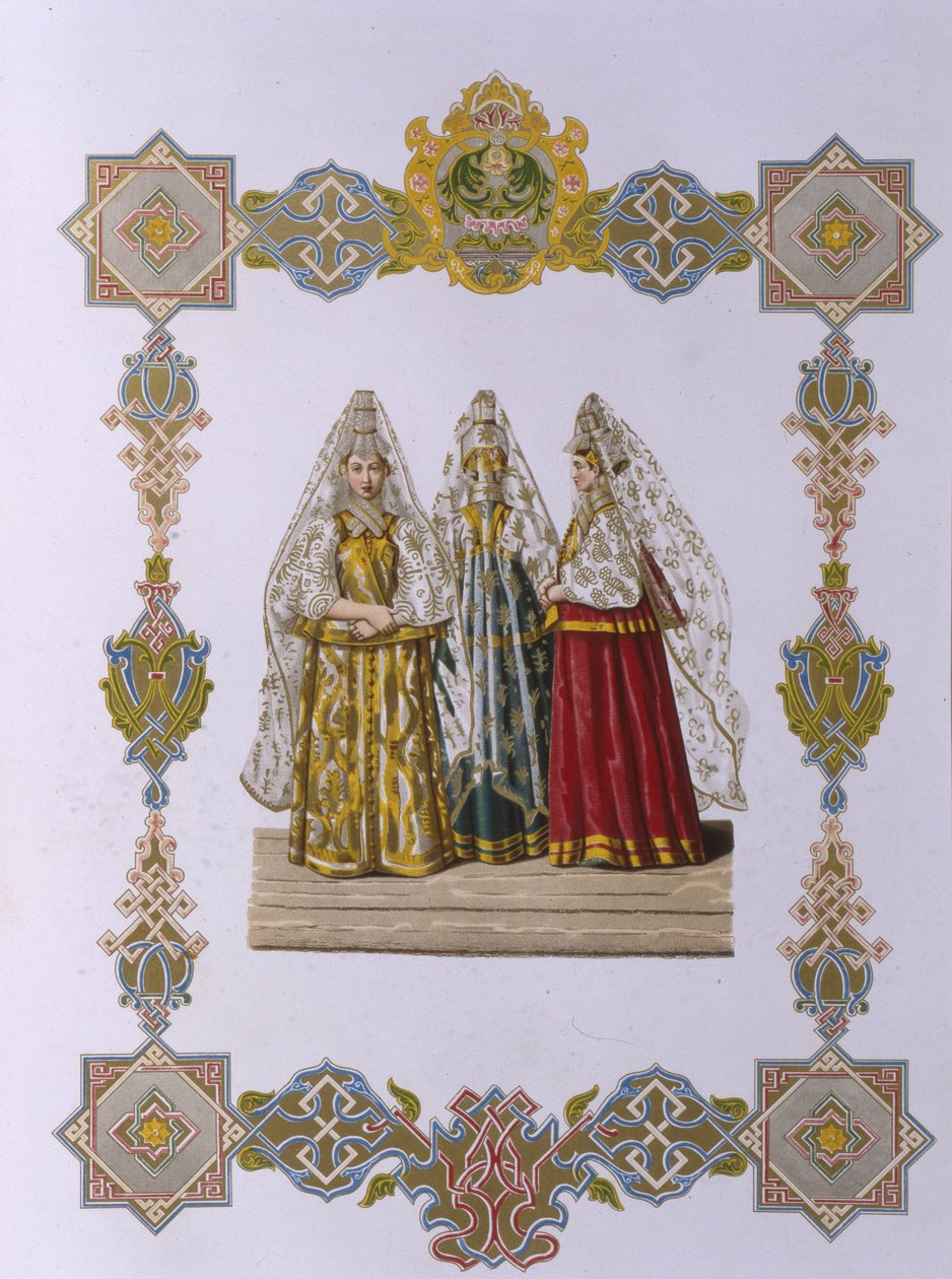 托尔霍克（Torzhok）的夏季女性服饰，来自1851年俄罗斯国家服装系列 作者 费奥多尔·格里戈里耶维奇·索尔特采夫