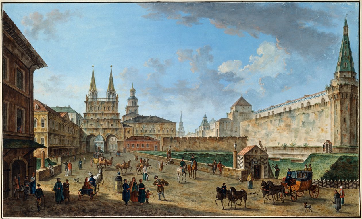 俄罗斯莫斯科红场上的复活门景观，约1801年 作者 费奥多尔·雅科夫列维奇·阿列克谢耶夫