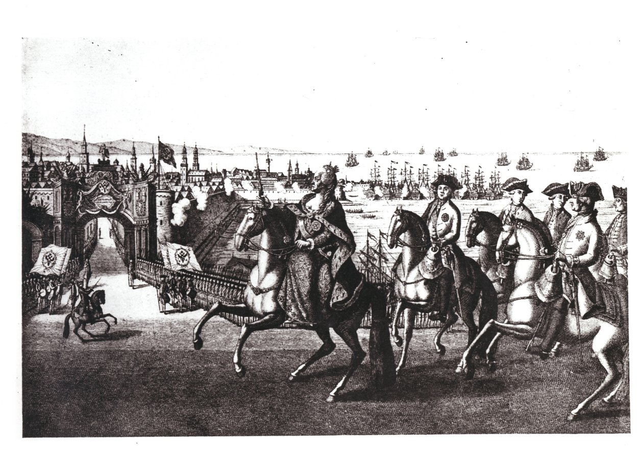 凯瑟琳二世（1729-96）伟大的，骑在克里米亚的一个港口从土耳其人手中夺取 作者 巴尔塔扎