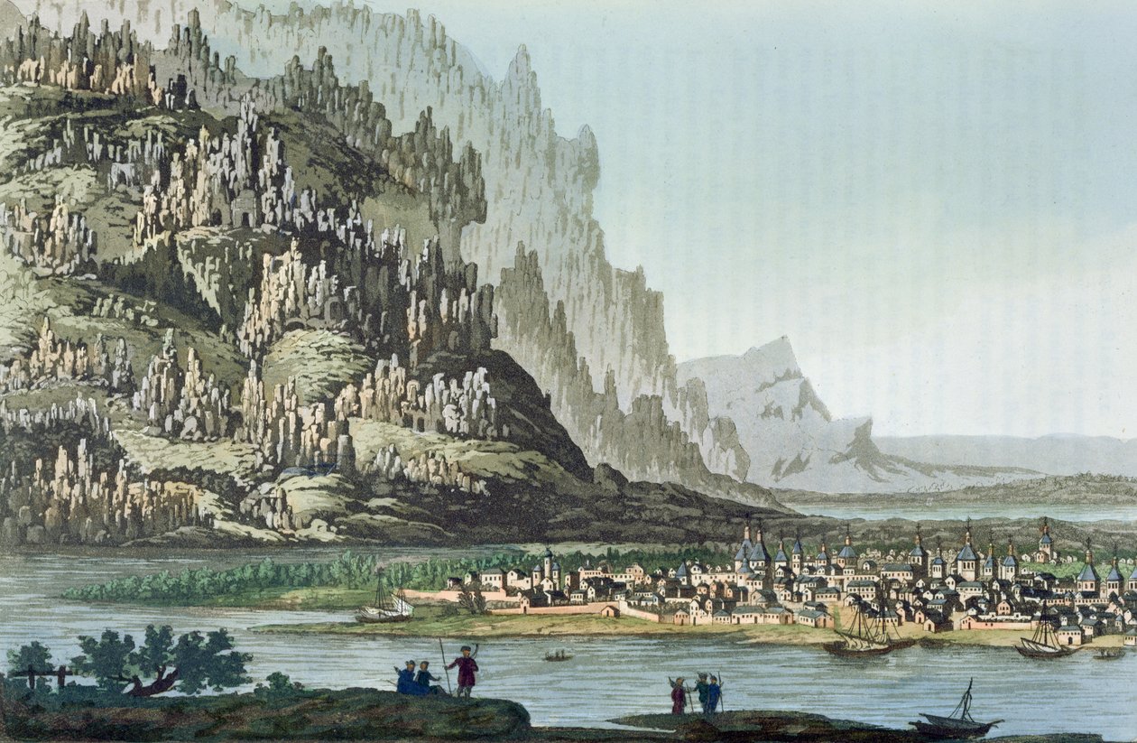 雅库茨克镇，Jules Ferrario的“Le Costume Ancien ou Moderne”插图，出版于米兰1830年（彩色版画） 作者 卡斯特利尼