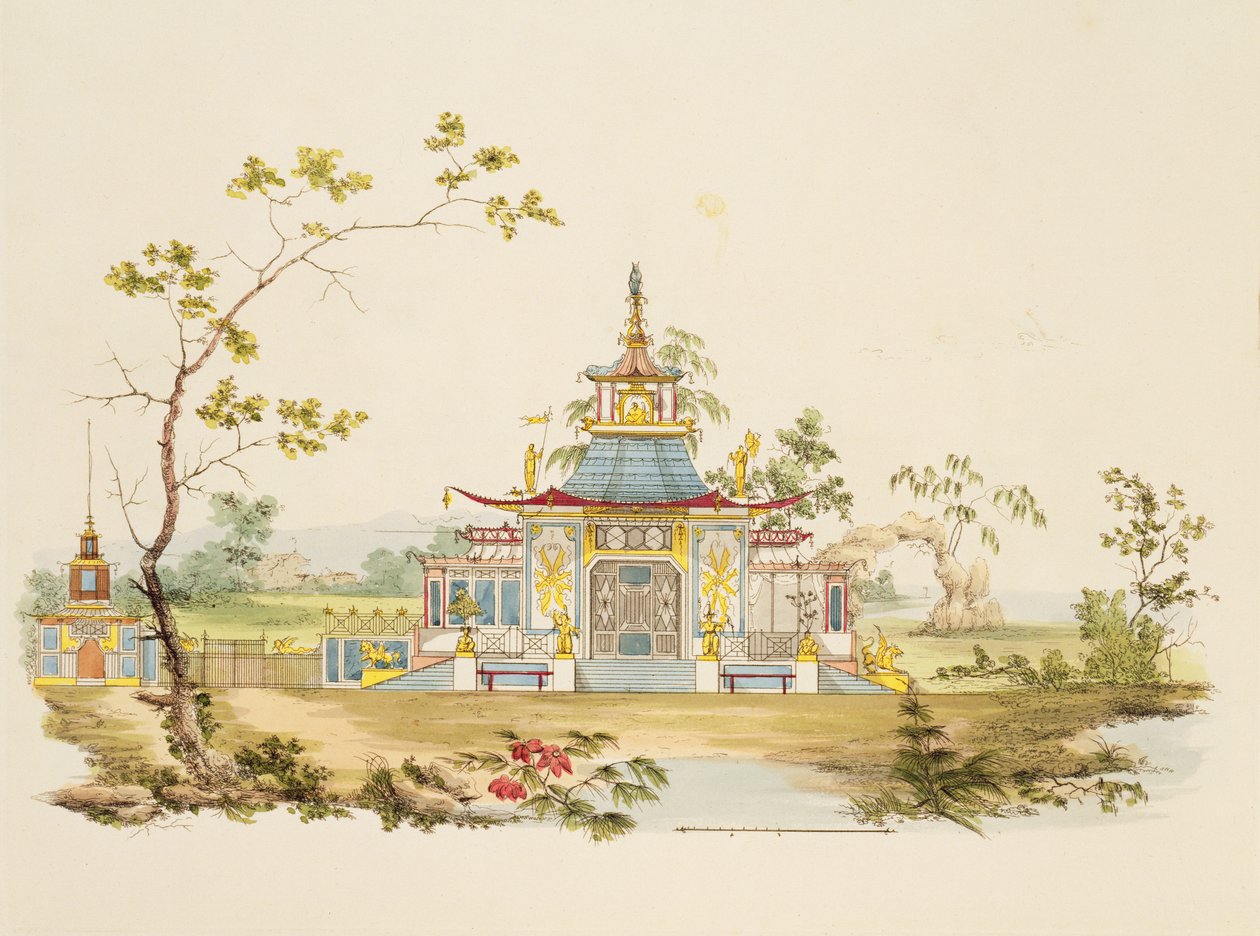 中国寺庙设计，1810年（笔墨水和纸上厕所） 作者 兰迪
