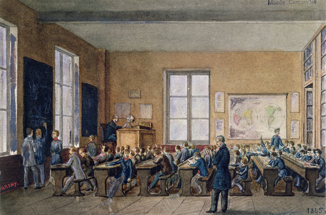 1845年巴黎rue de la Cite举办的The Institution Caillet课堂（纸上写着） 作者 G.雷米