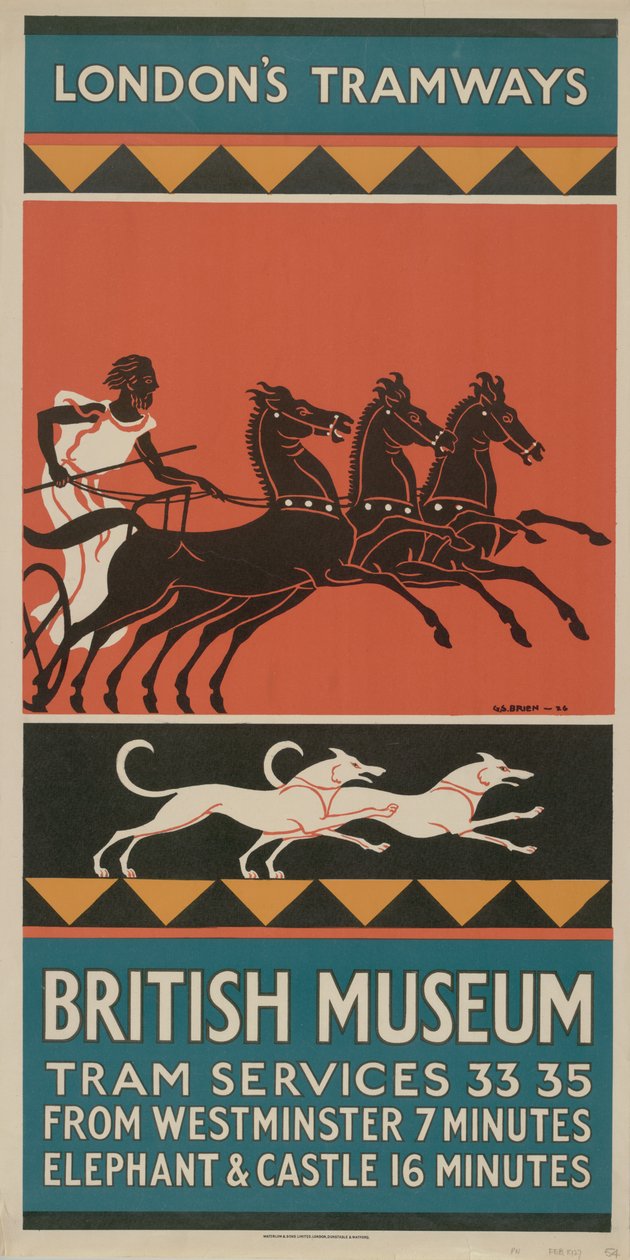 大英博物馆，电车服务33,35,1927 作者 斯坦尼斯劳斯·布里恩（G. Stanislaus Brien）