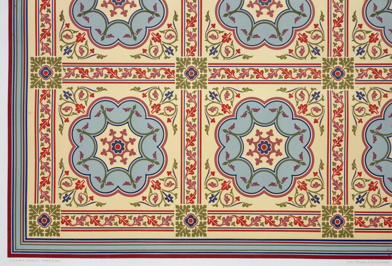 天花板老板的中世纪风格设计，来自&39;The Practical Decorator and Ornamentalist&39;，作者George Ashdown Audsley，1892年 作者 GA和MA Audsley