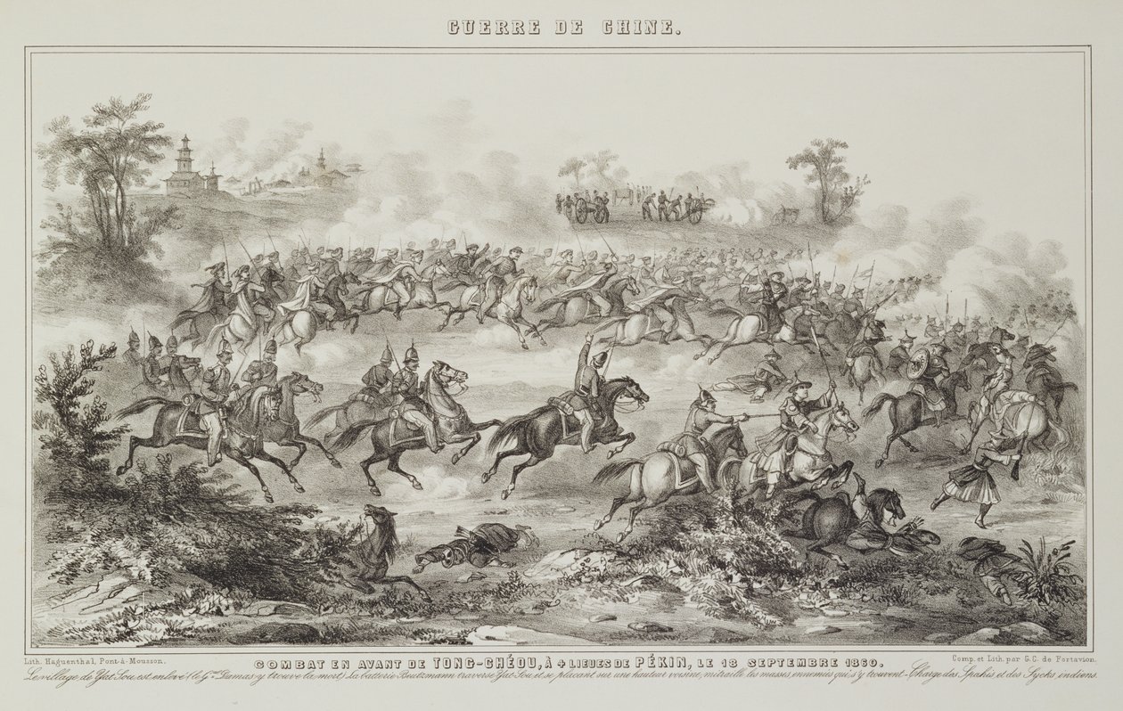 1860年9月18日，Tong-Cheou之前的Chang-Kia-Onang战役，来自中国的战争，1862年 作者 GC de Fortavion