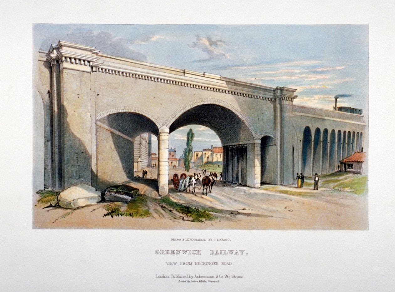伦敦和格林威治铁路桥，位于伦敦百慕大的内金格路，1836年。      作者 GF布拉格