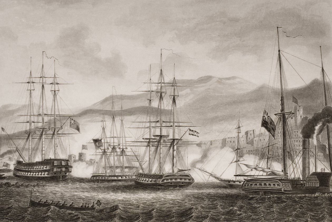1840年9月，查尔斯·纳皮尔准将攻击西顿，列举了“英格兰海上和陆地战役”中的插图。威廉姆斯上校 作者 GW特里
