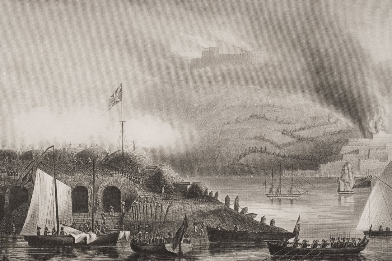1813年8月31日，圣塞巴斯蒂安的风暴，Lieut的“英格兰海上和陆地战役”中的插图。威廉姆斯上校（雕刻） 作者 GW特里