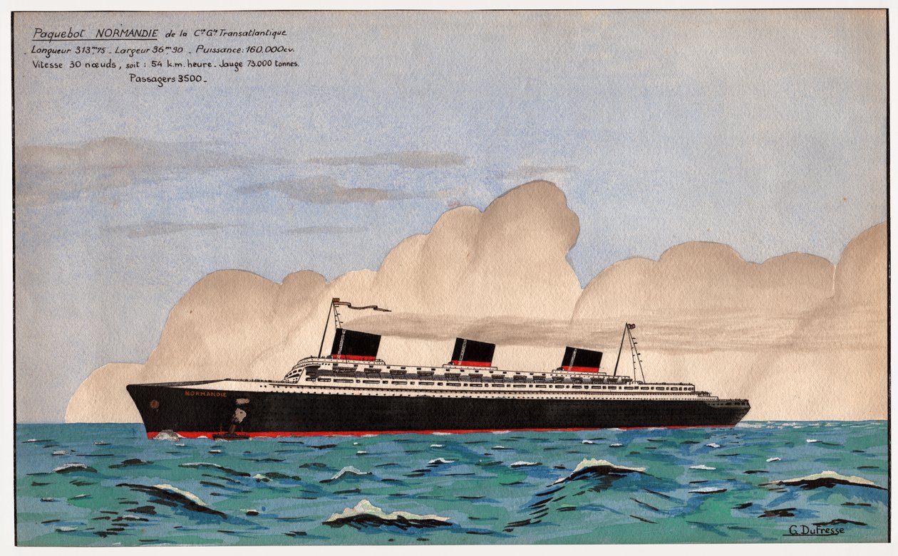 诺曼底号客轮。 约 1935 年（水粉画） 作者 G杜弗雷斯