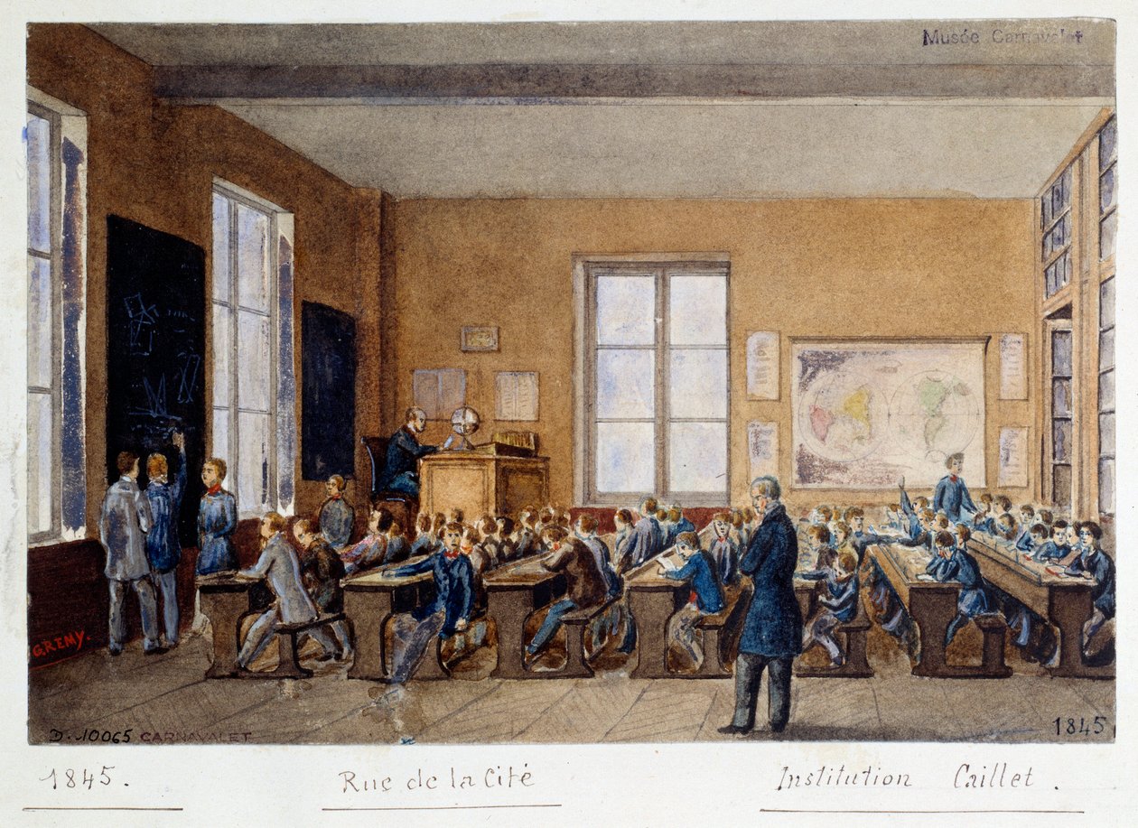 提尔街（rue de la Cite）机构研究所的教室，巴黎，1845年。G. Remy水彩 作者 G.雷米