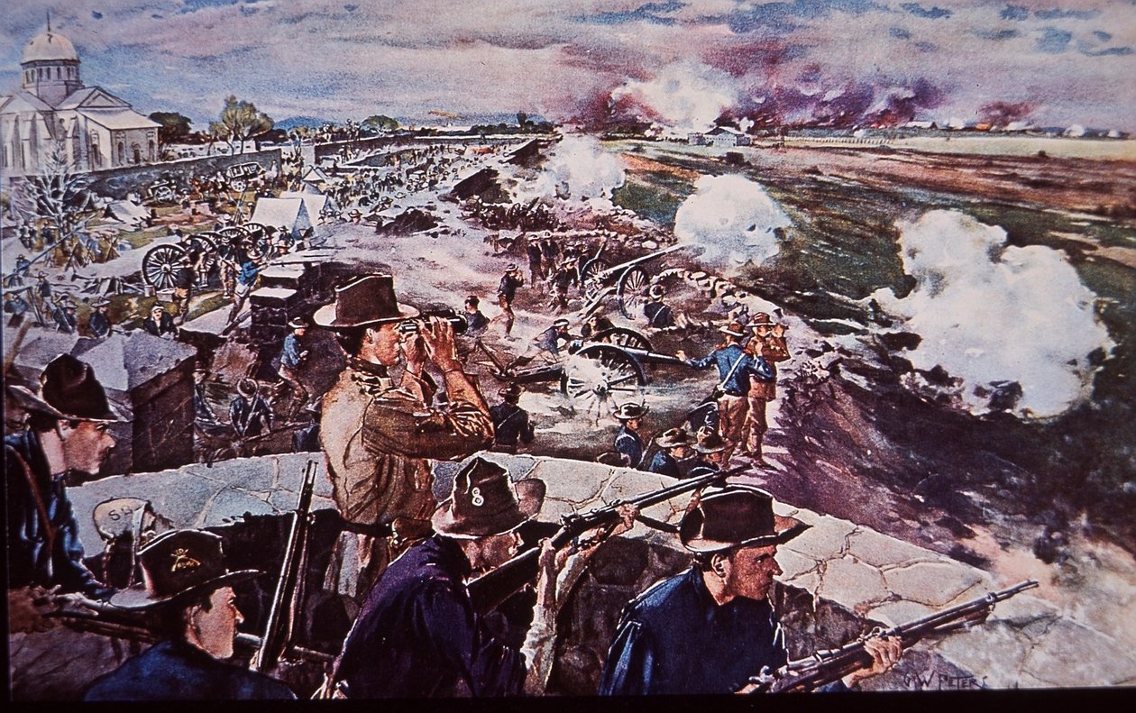 1898年美西战争，美国炮兵在菲律宾作战（纸上水彩）。 作者 GW·彼得斯
