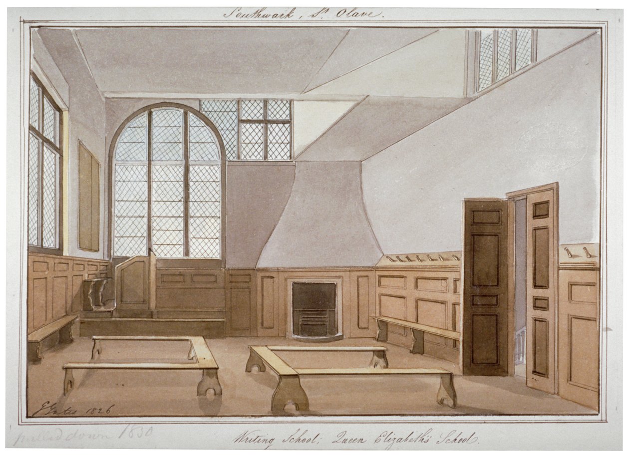 位于伦敦百蒙西Tooley街的圣奥拉夫学校的内景，1826年。    作者 G耶茨