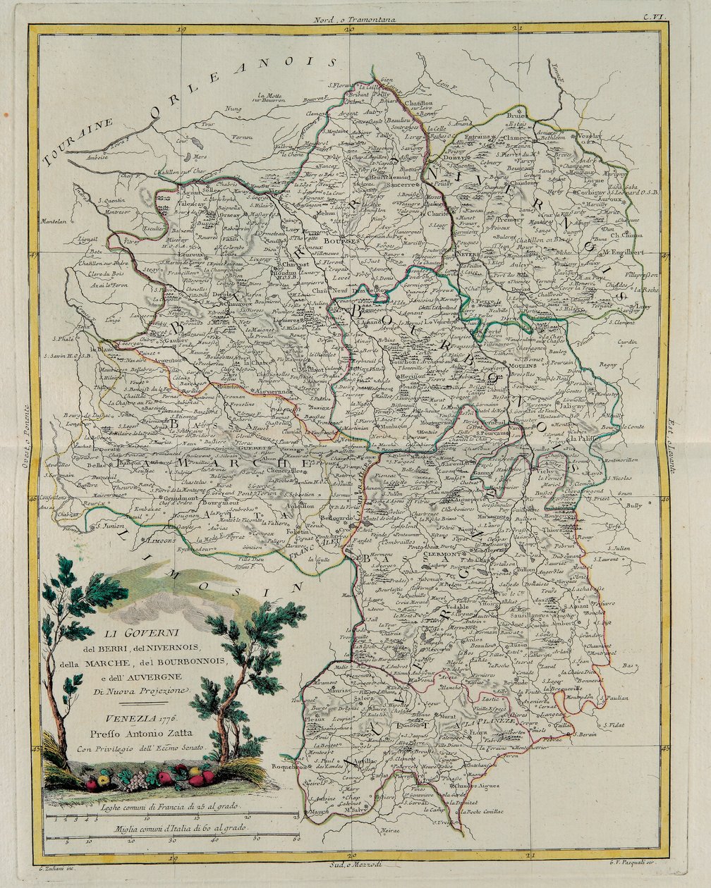 Berri，Nivernois，Marche，Bourbon和Auvergne的政府，由Zuliani雕刻，于1776年由Antonio Zatta在私人收藏中出版于威尼斯出版的最新地图册的Tome I 作者 祖利亚尼