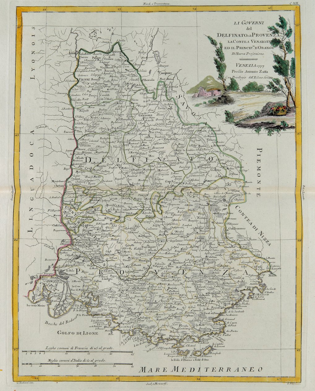 Dauphin，普罗旺斯，Venaissin县和Orange的校长，由Zuliani在1777年由Antonio Zatta，Priv在威尼斯出版的最新地图册的Tome I拍摄的雕刻 作者 祖利亚尼