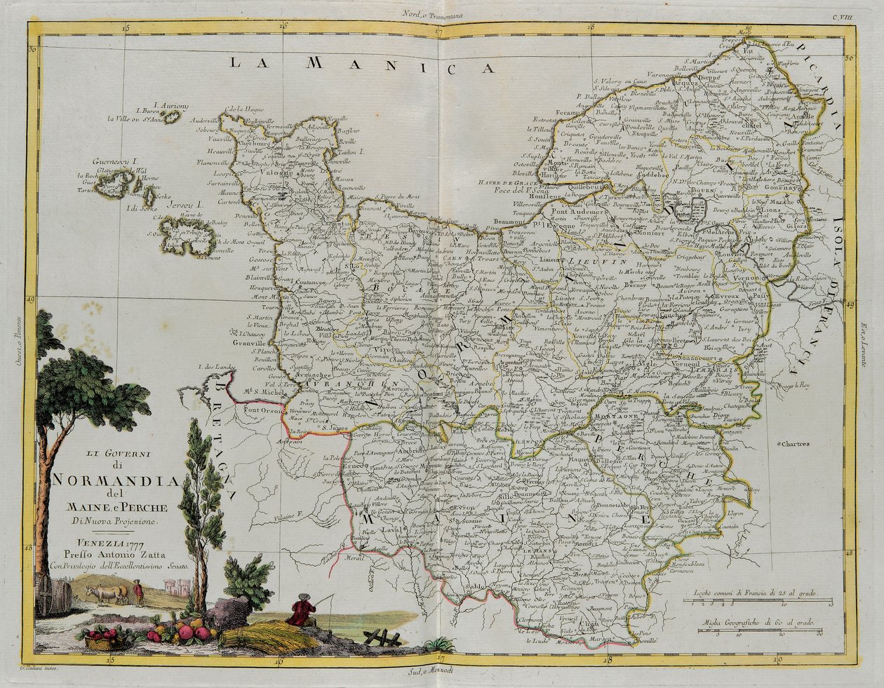 Normandie，Maine和Perche的政府，由Zuliani雕刻，取自1777年威尼斯出版的最新地图集的Tome I作者：Antonio Zatta，私人收藏 作者 祖利亚尼