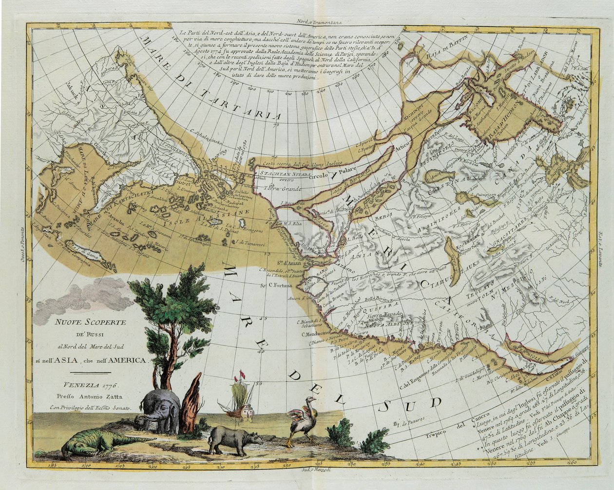 俄罗斯人在南海北部的新发现。无论是在亚洲还是在美国，由Zuliani在1776年由Antonio Zatta在威尼斯出版的最新地图册的Tome I拍摄， 作者 祖利亚尼