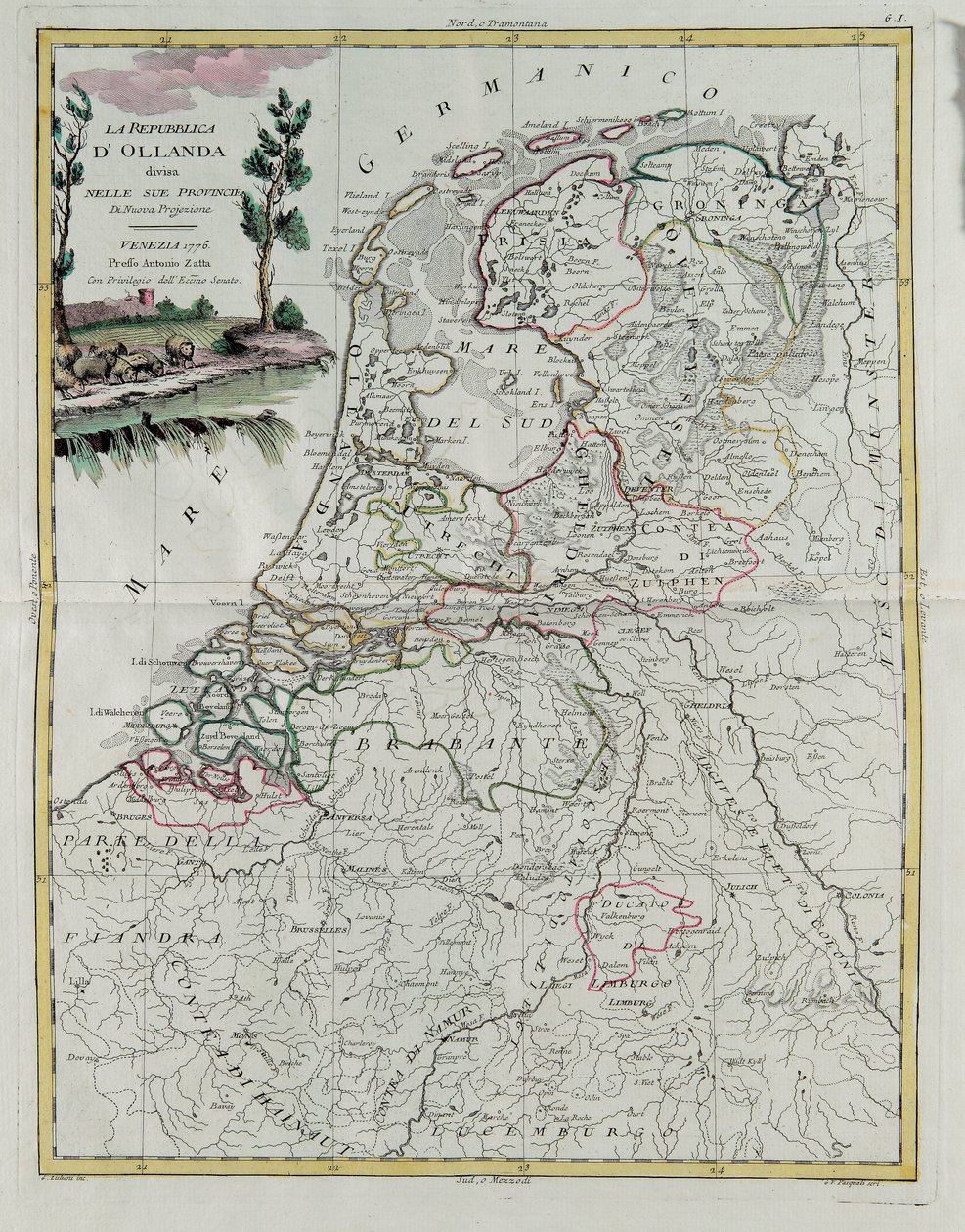 荷兰共和国划分为各省，由Zuliani雕刻，1776年由威尼斯出版的最新地图册的Tome I，由Antonio Zatta拍摄，私人收藏 作者 祖利亚尼