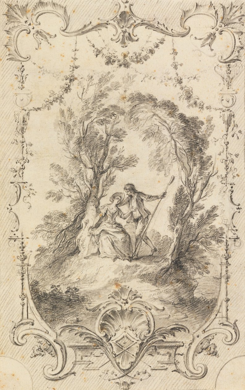 Eagar牧羊人（在LutuvregravédeWatteau的板块247的准备图画，1739） 作者 加布里埃尔·侯奎尔