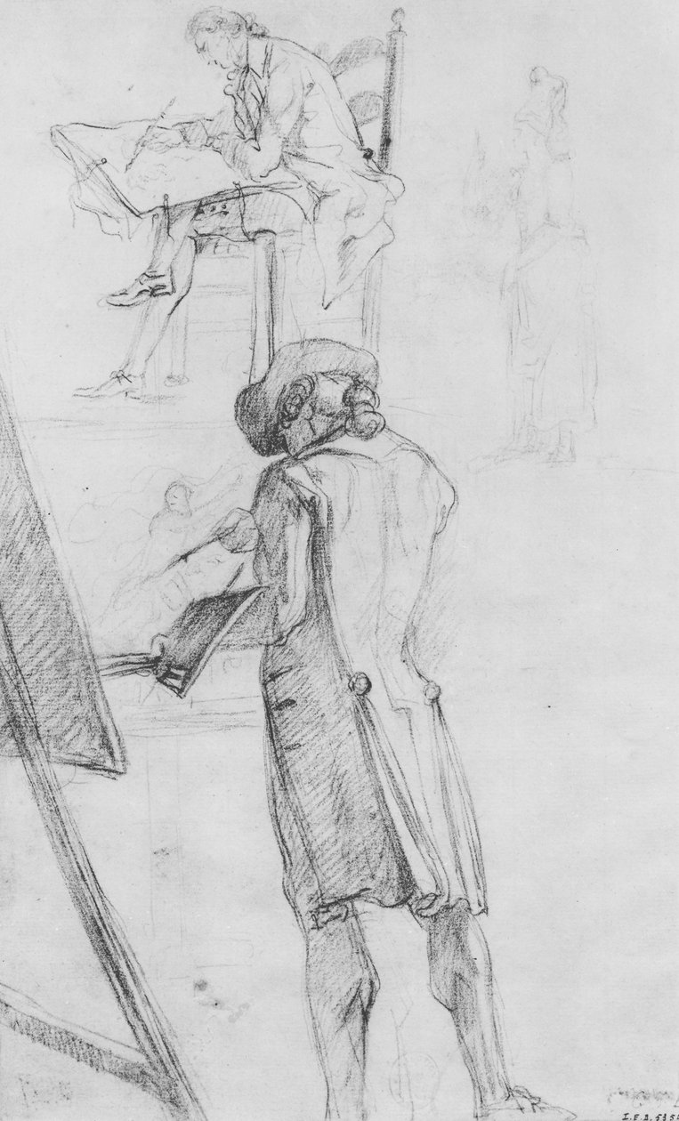 艺术家在他的画架和艺术家绘画 作者 加布里埃尔·德·圣奥班