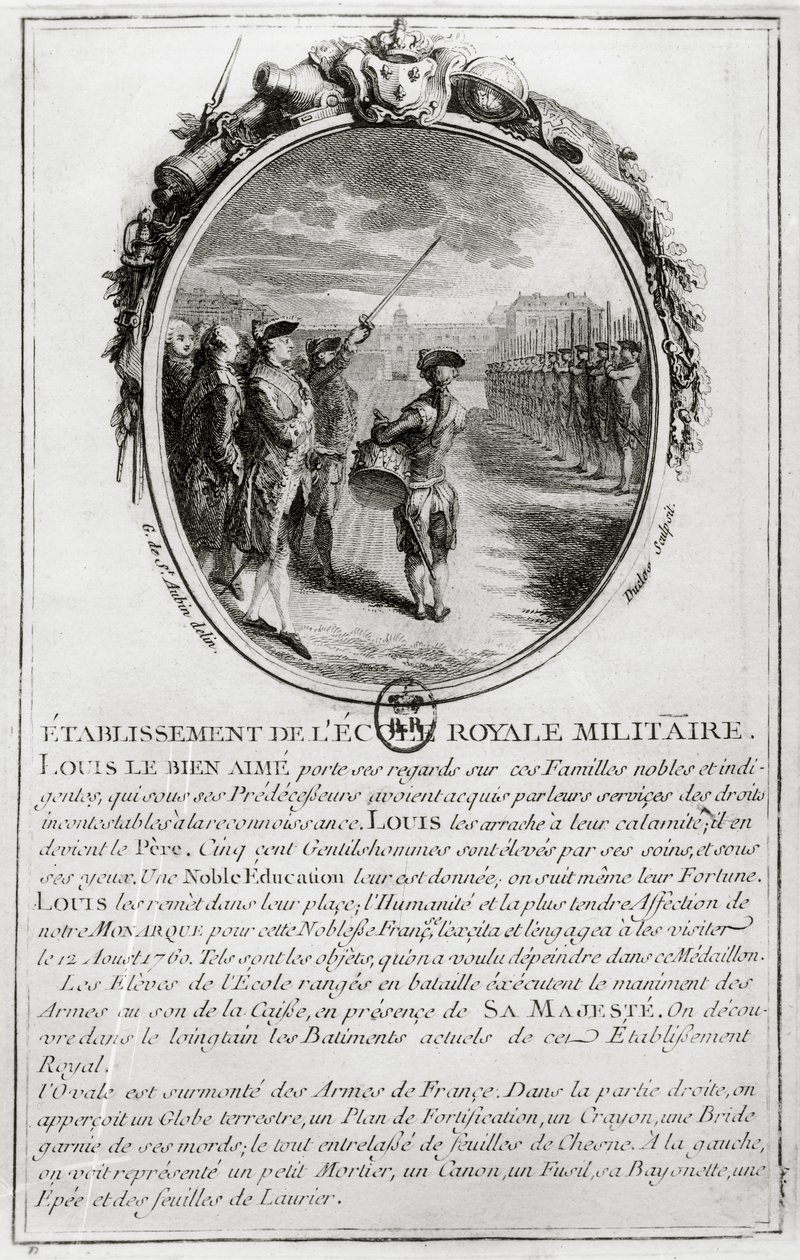 路易十五（1710-74）1760年8月12日访问巴黎高等军事学院，由Antoine Duclos（1742-97）雕刻 作者 加布里埃尔·德·圣奥班