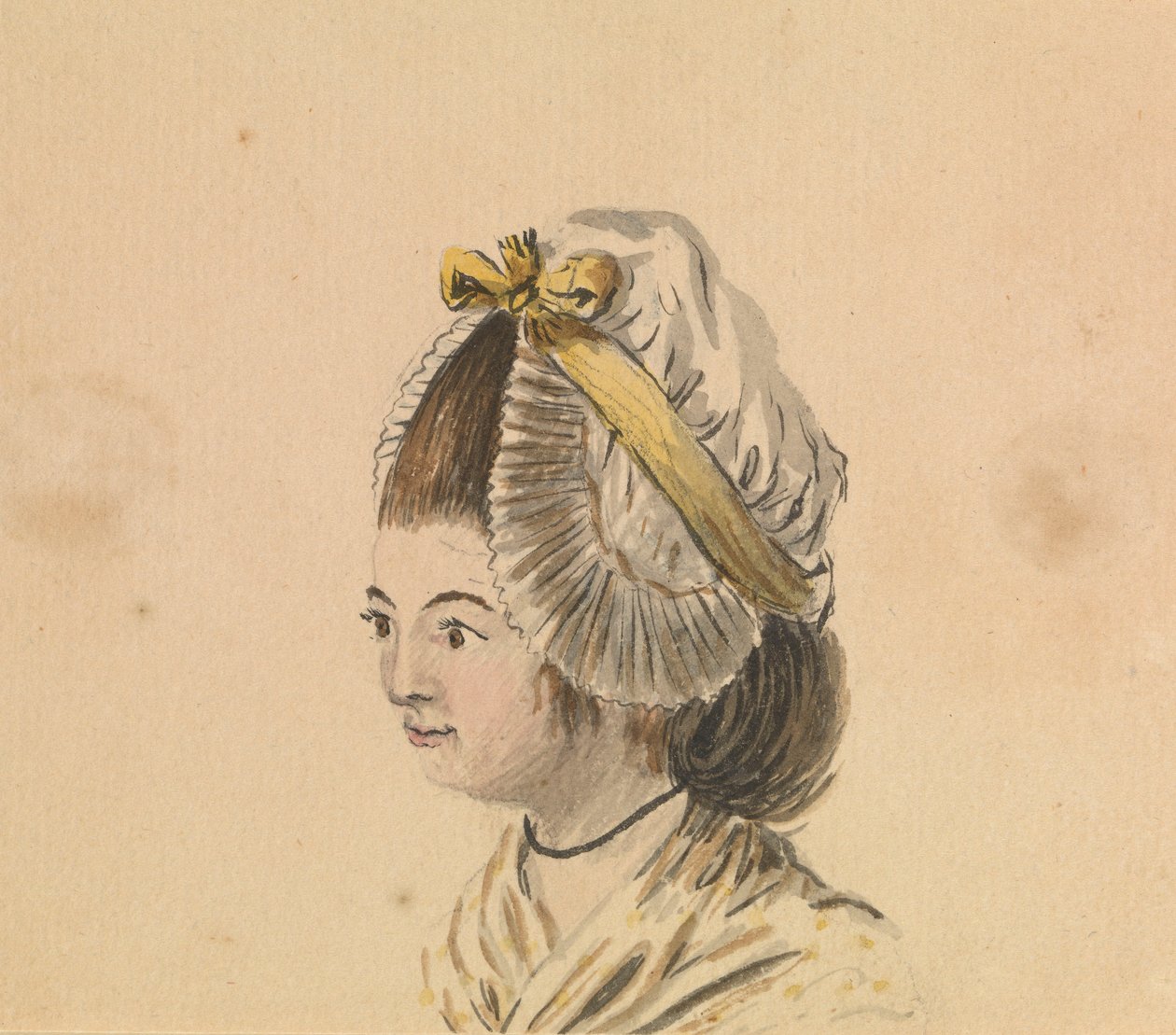 头戴流苏帽的妇女，约 1774 年（水彩画） 作者 加布里埃尔·布雷
