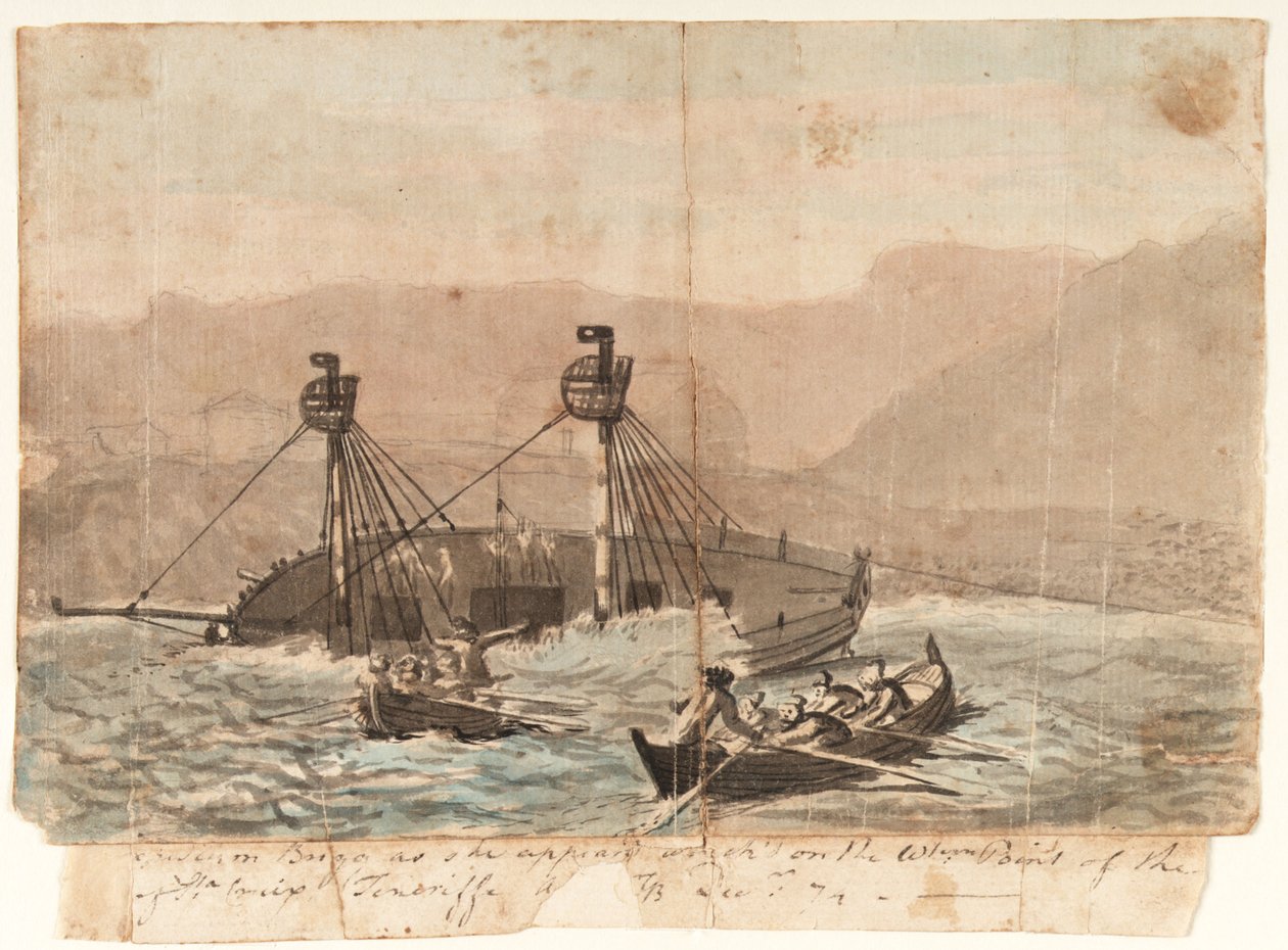 1774 年 12 月，布里格号远征船在圣克鲁斯-特内里费岛西端失事时的样子 作者 加布里埃尔·布雷
