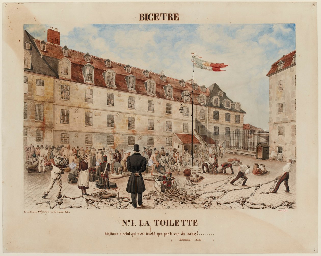 法语: BICÊTRE.Nº1.厕所》/"只看到血就感动的人有祸了！" ........ / ( JJ Rousseau. Émile. ). 作者 加布里埃尔·克洛克敏（Gabriel Cloquemin）