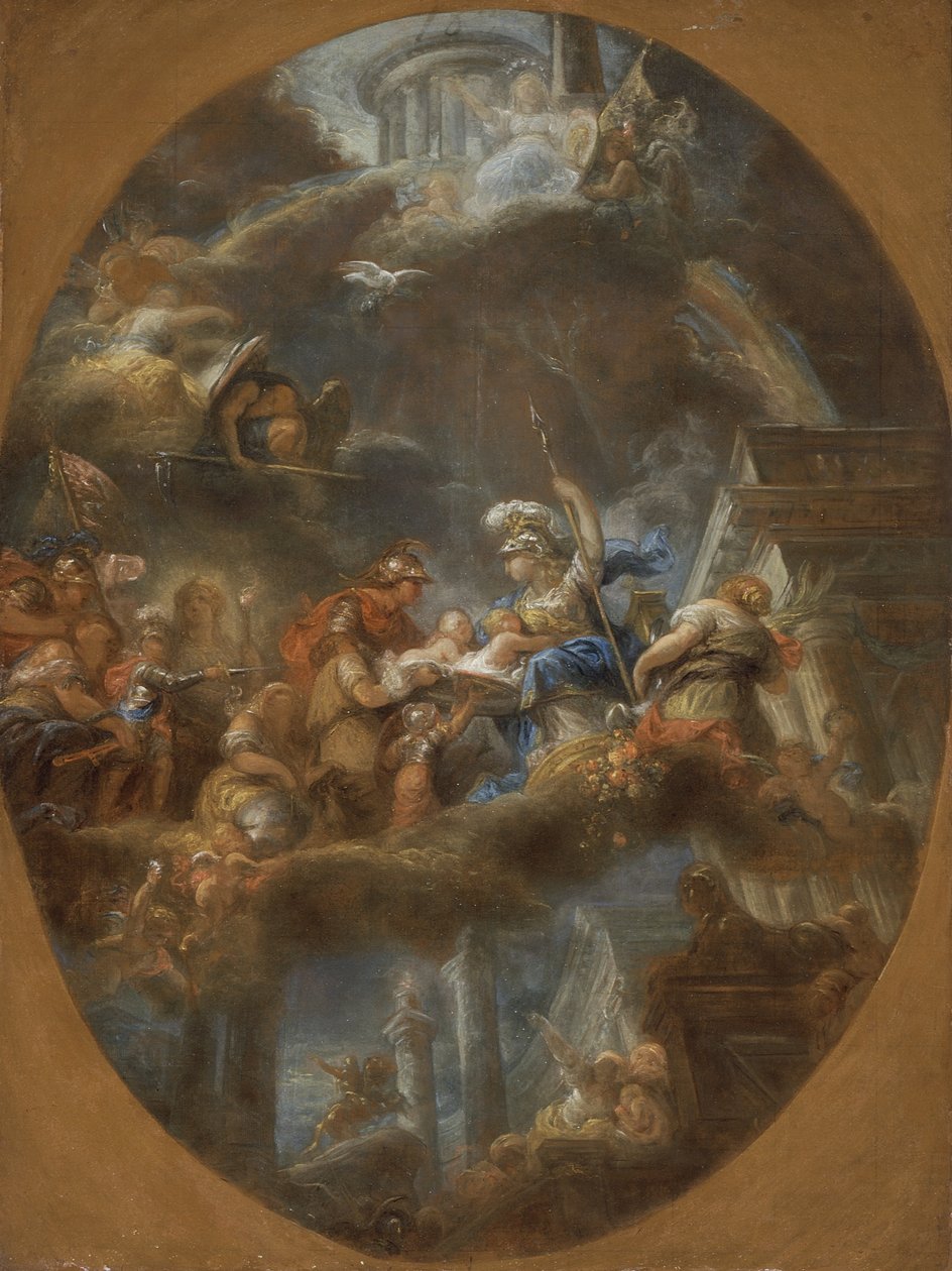 贵族向密涅瓦提供俄罗斯帝国儿童，约1795年（布面油画） 作者 加布里埃尔·弗朗索瓦·杜恩（Gabriel Francois Doyen）
