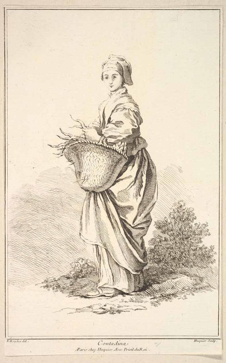 Contadina，来自18世纪F. Boucher P ....发明的各种外国人物收藏。 作者 加布里埃尔·侯奎尔