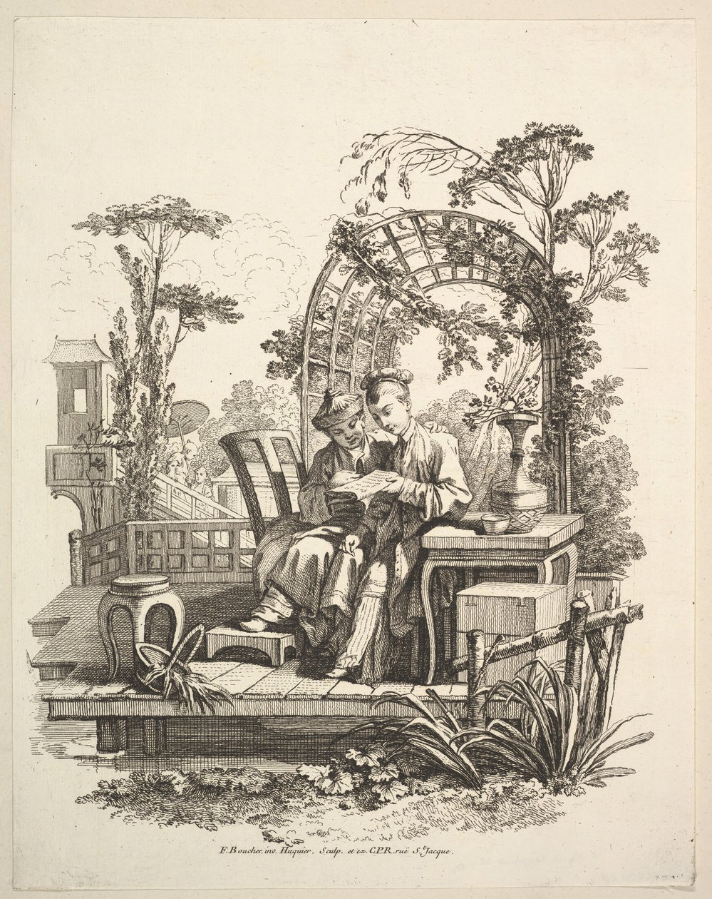 男人和女人读，ca。 1742。 作者 加布里埃尔·侯奎尔