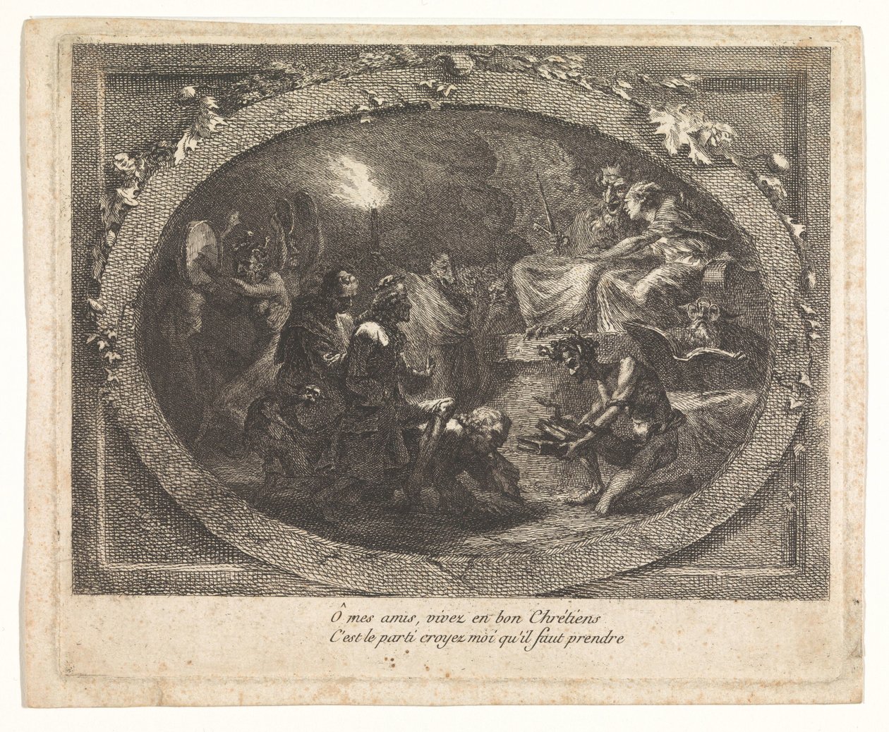 伏尔泰抵达地狱 作者 Gabriel Jacques de Saint Aubin (学校)