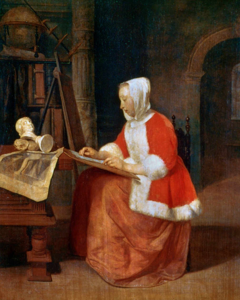 一个坐着女人的图画，c1649-1667 作者 加布里埃尔·梅苏