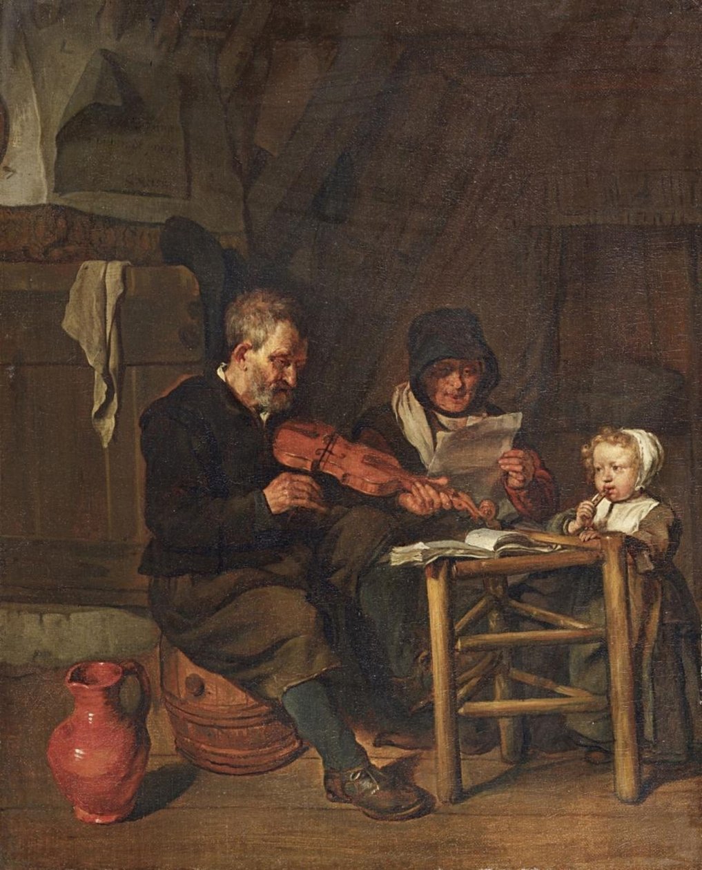 荷兰语: Soo de oude songen, soo piepen de jongen 老者如歌，青年如管 作者 加布里埃尔·梅苏