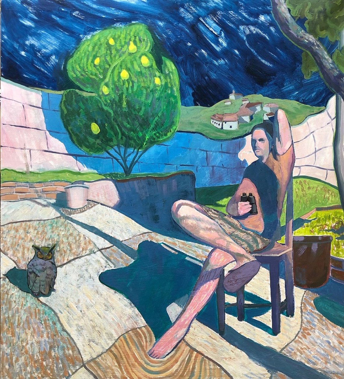 猫头鹰守望者》，2020 年（油画板） 作者 加布里埃尔·帕尔马