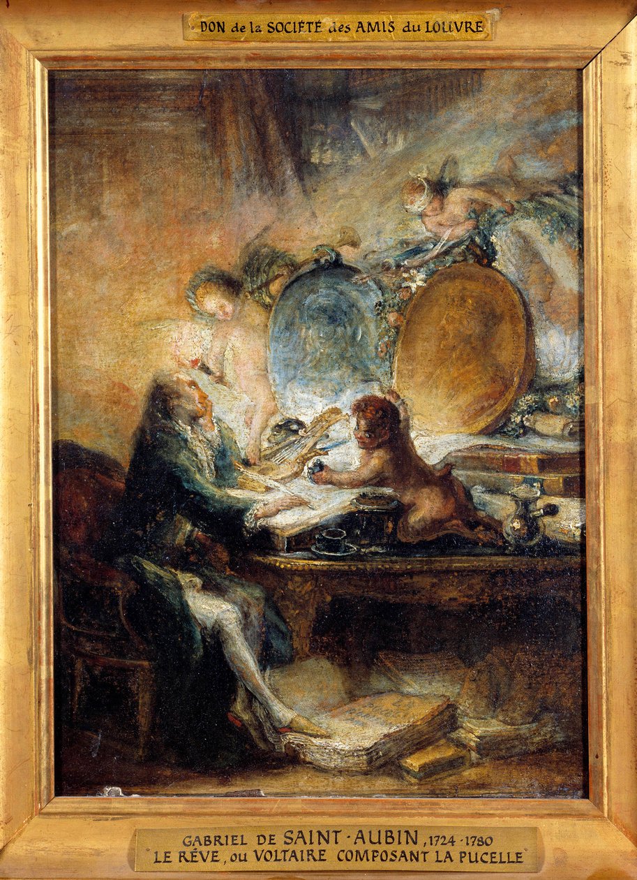 Le Reve ou Voltaire (1694-1778) 创作女仆“”” Gabriel Jacques de Saint Aubin (1724-1780) Sun. 0.32x0.24米 作者 加布里埃尔·德·圣奥班