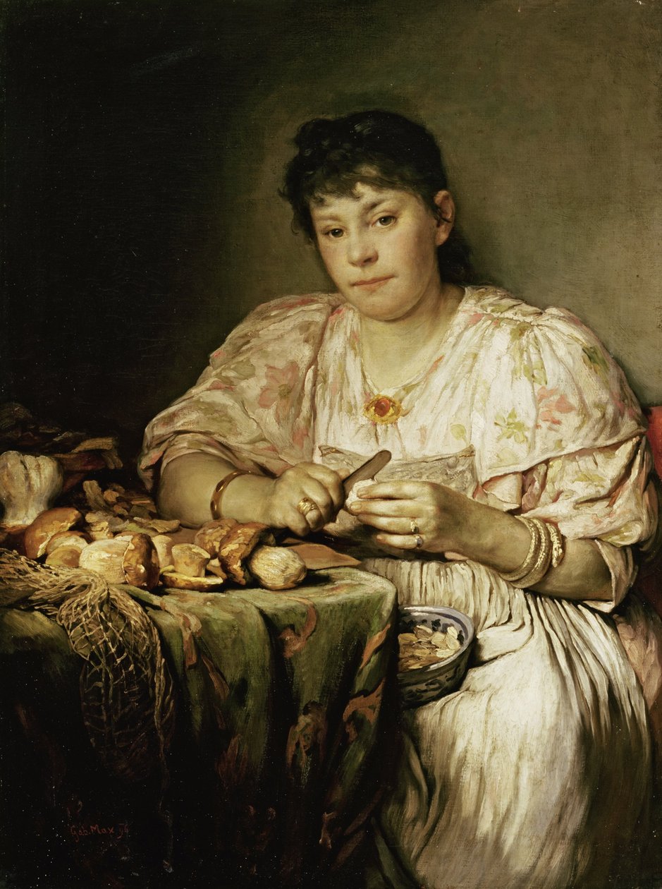 艺术家的妻子 Ernestine von Max 正在剥蘑菇 作者 来自Max的Gabriel