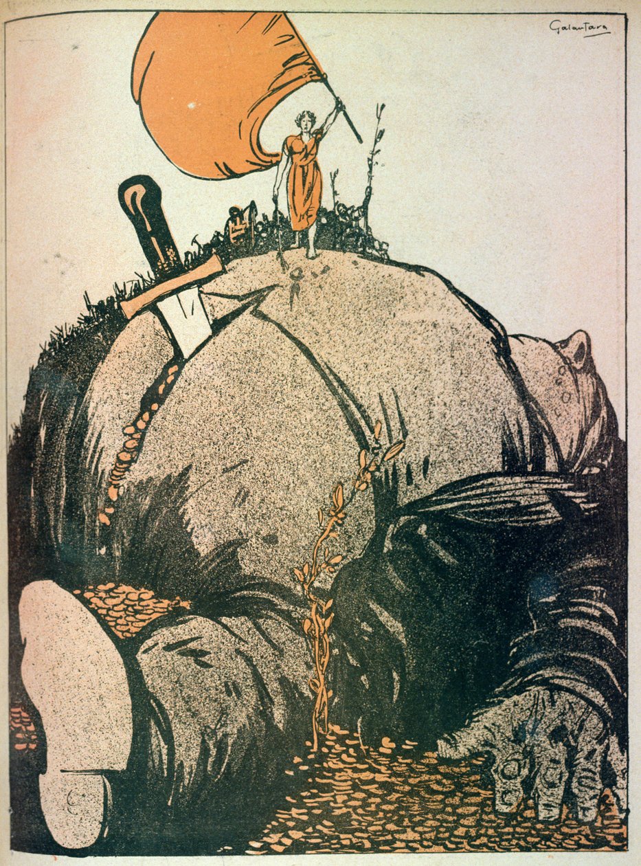 野兽（资本主义）：只有当一个人杀死了这只野兽时，真正的社会真相才会被曝光，由艺术家从&39;L&39;Assiette Au Beurre&39;酒吧雕刻而成。 1907年6月（另见74185） 作者 加布里埃尔·加兰塔拉