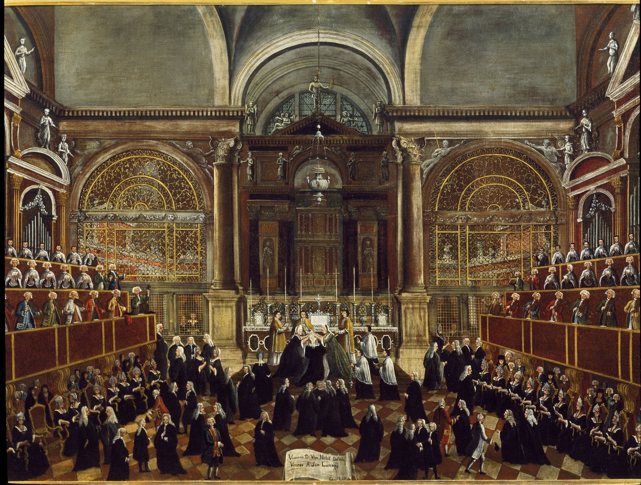Gabriele Bella (1730-1799) 1789 Dim 94x148 cm 威尼斯基金会“Querini Stampalia”细节绘画在威尼斯圣洛伦佐教堂举行的修女礼服仪式 作者 加布里埃尔·贝拉