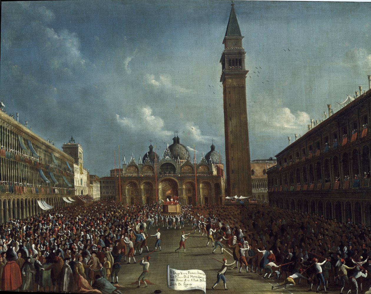 在圣马可广场举行的总督游行和向公民分发金钱。 - Gabriele Bella 的绘画（约 1730-1799 年）。 威尼斯，奎里尼邮票基金会 作者 加布里埃尔·贝拉