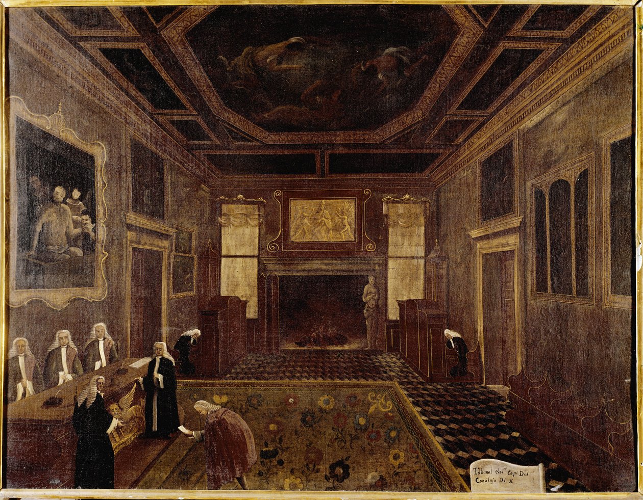 总督宫的十人委员会大厅（威尼斯，Sala dei Tre Capi del Consiglio dei Dieci） - Gabriele Bella（约 1730-1799 年）的绘画。 威尼斯，奎里尼·斯坦帕利亚基金会 作者 加布里埃尔·贝拉