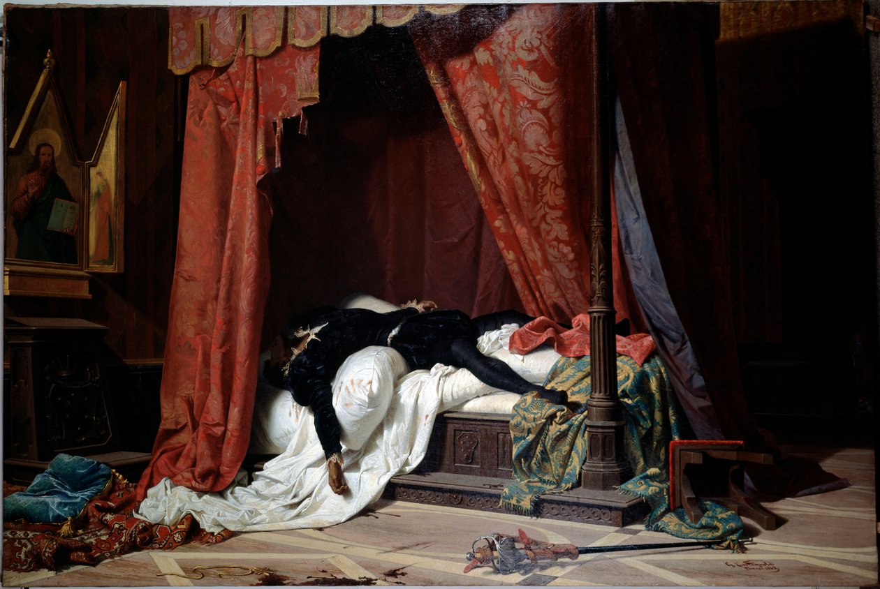 Death of duke of Florence Alessandro de Medici killed by Lorenzino de Medici (oil on canvas, c.1865) 作者 加布里埃尔·卡斯塔尼奥拉（Gabriele Castagnola）