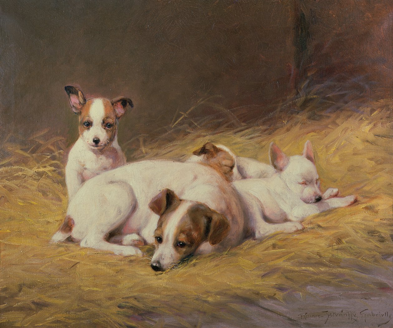 一只有三只小狗的小猎犬 作者 加布里埃尔·雷纳（Gabrielle Rainer Istuanty）