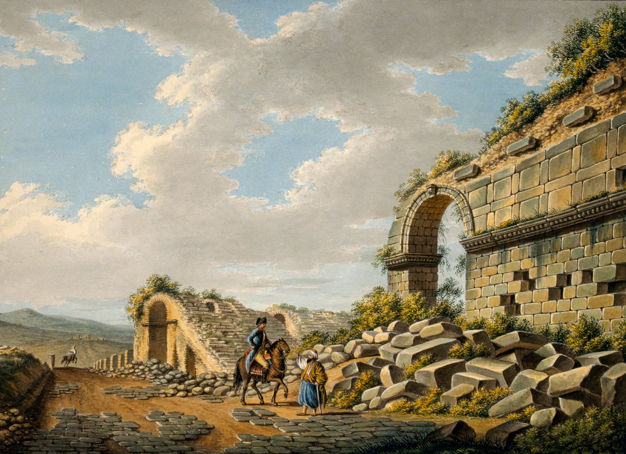 被毁的罗马剧院的外部在以弗所，1790s 作者 加埃塔诺·梅卡蒂（Gaetano Mercati）