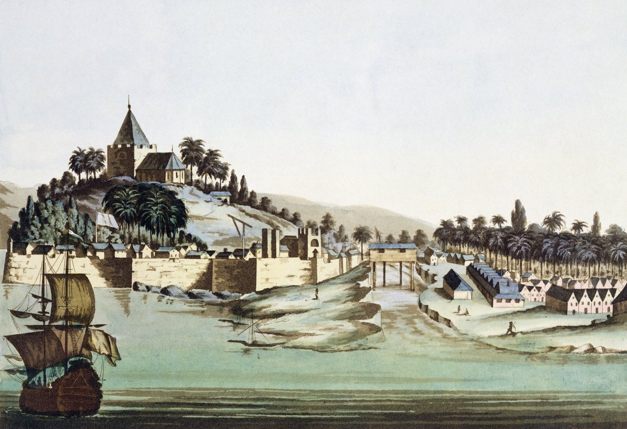 马来西亚马六甲的港口和城镇，来自Giulio Ferrario的&39;Le Costume Ancien et Moderne&39;的插图，出版于1820年代至30年代 作者 加埃塔诺·桑孔（Gaetano Zancon）