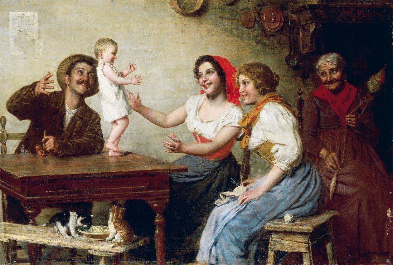 第一步，加埃塔诺·贝莱 (1857-1922)，布面油画，55x82.5 厘米 作者 加埃塔诺·贝莱伊