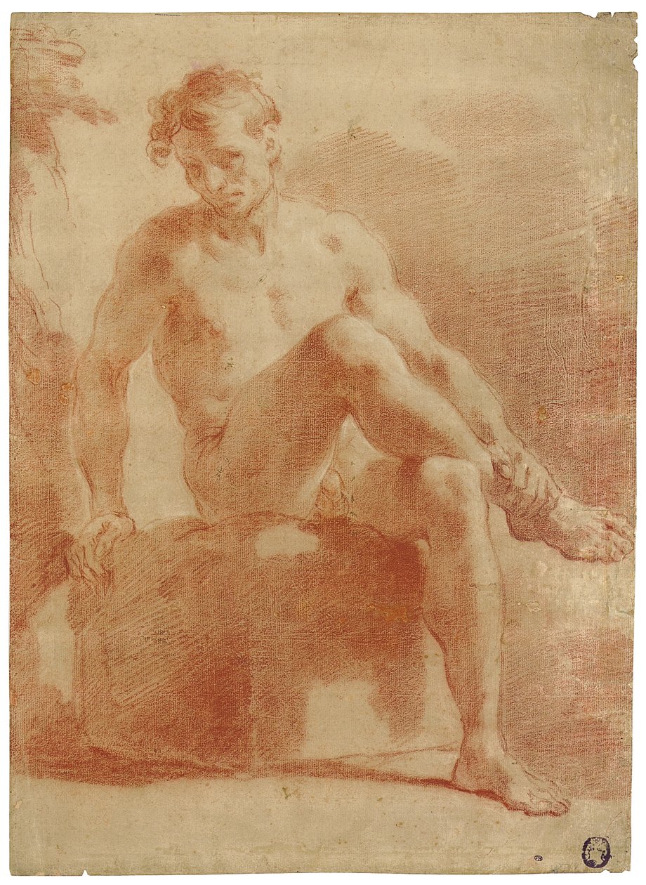 坐着的男性裸体 作者 加埃塔诺·甘多尔菲（Gaetano Gandolfi）