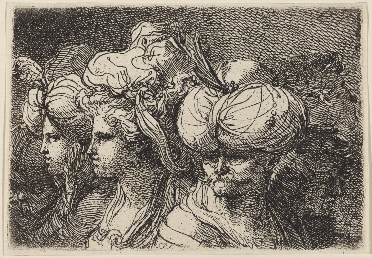 六个头，一个土耳其人在前面 作者 加埃塔诺·甘多尔菲（Gaetano Gandolfi）