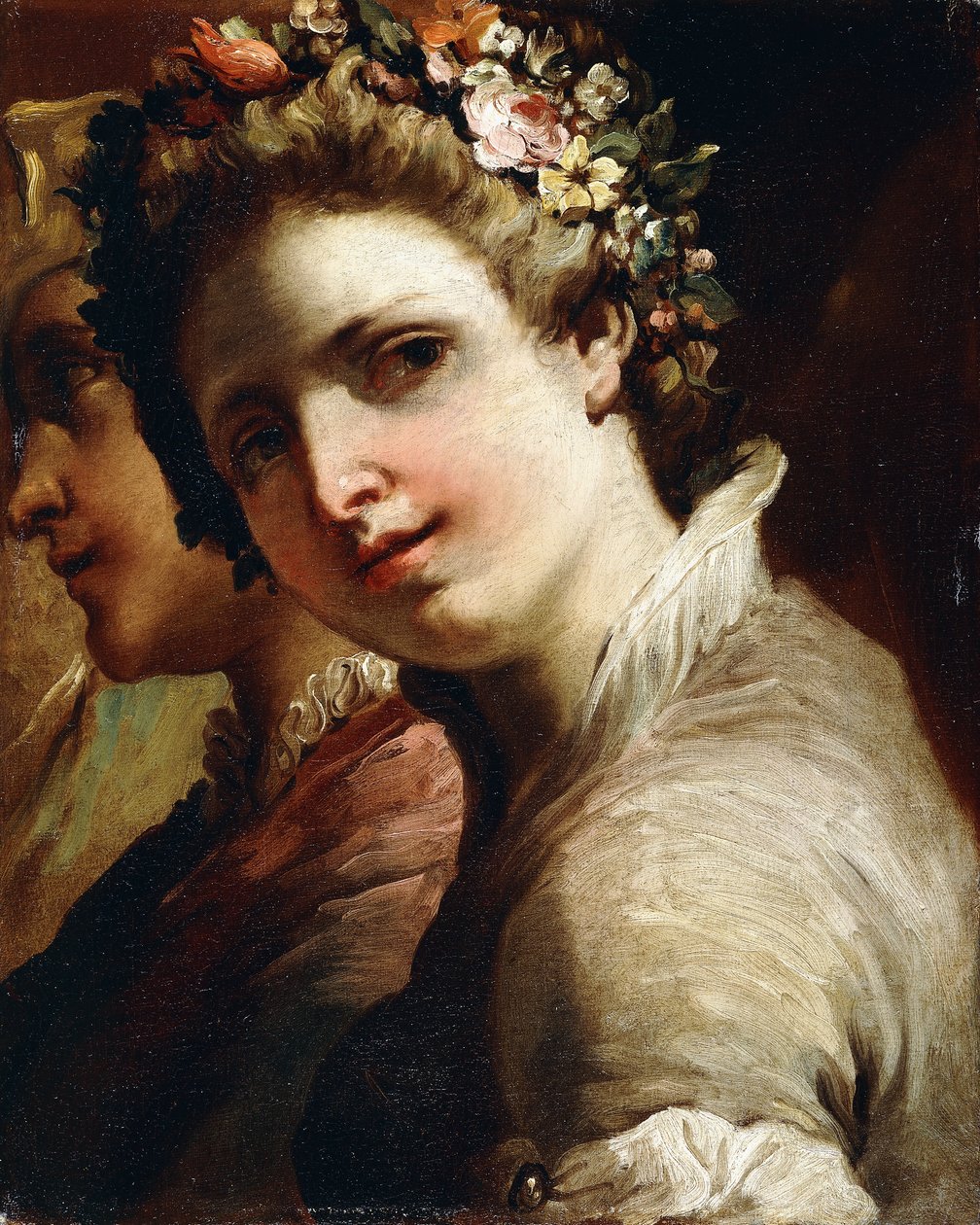 一个年轻人和女孩的头研究， 作者 加埃塔诺·甘多尔菲（Gaetano Gandolfi）