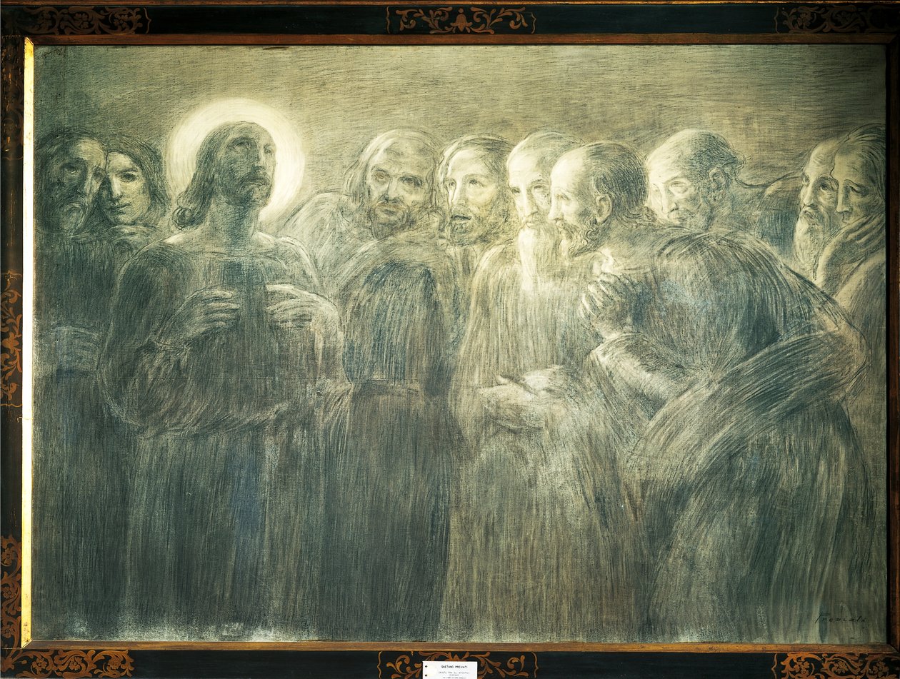 门徒中的基督》，作者Gaetano Previati (1852-1920)，布面炭笔。 作者 加埃塔诺·普雷维亚蒂（Gaetano Previati）